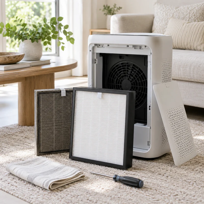 Illustrative Lux catalog scene: Replace Air Purifier Filter