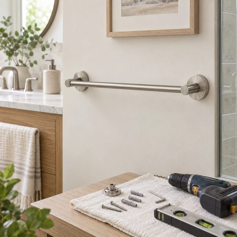 Illustrative Lux catalog scene: Install Bathroom Accessory