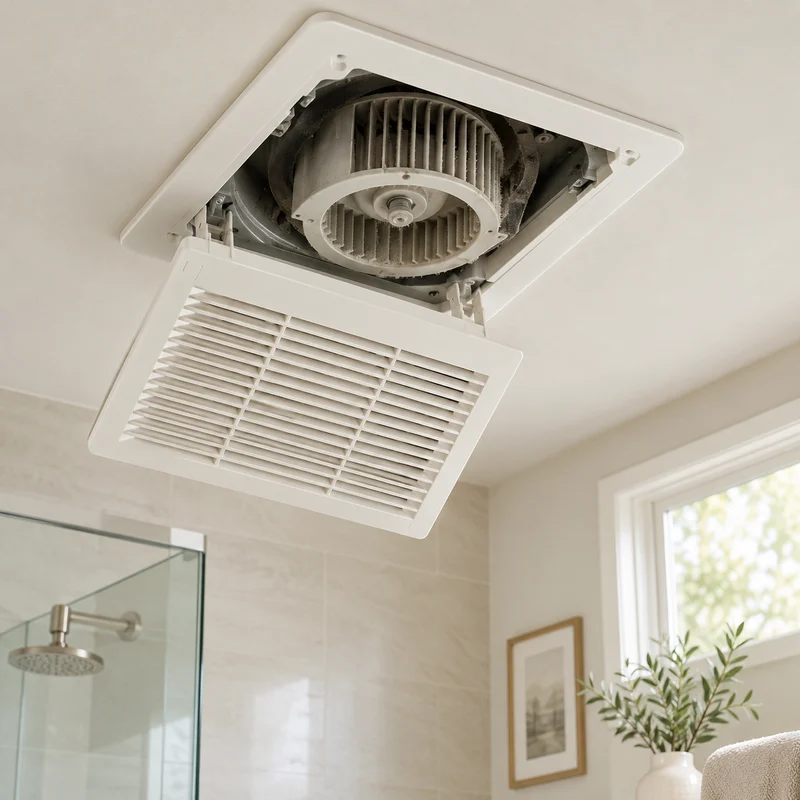 Illustrative Lux catalog scene: Clean Bathroom Exhaust Fan