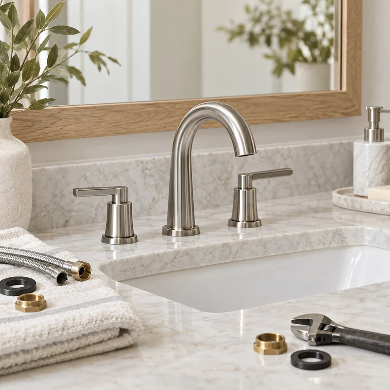 Illustrative Lux catalog scene: Replace Bathroom Faucet
