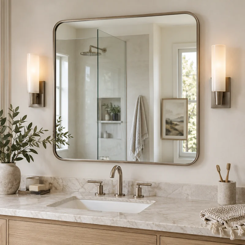 Illustrative Lux catalog scene: Install Bathroom Mirror
