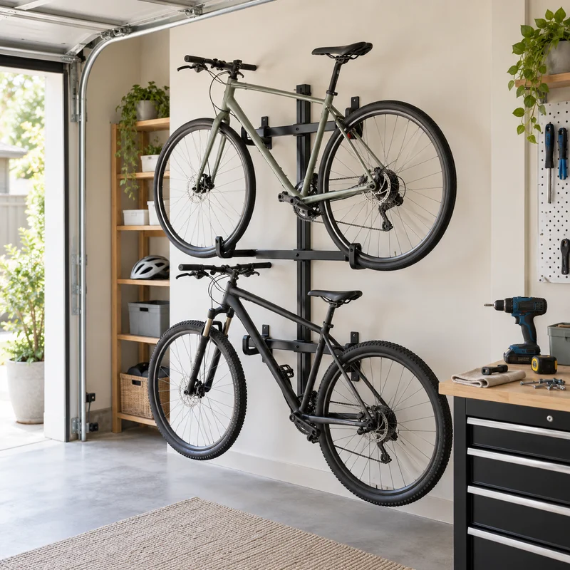 Illustrative Lux catalog scene: Install Garage Bike Rack