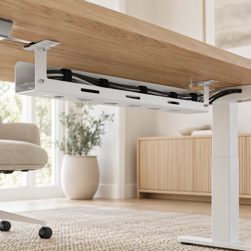 Illustrative Lux catalog scene: Install Under-Desk Cable Tray