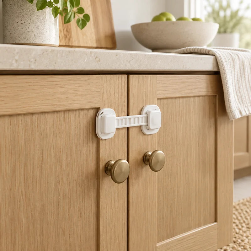 Illustrative Lux catalog scene: Install Cabinet Child Locks