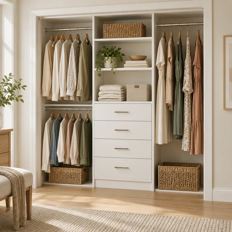 Illustrative Lux catalog scene: Install Reach-In Closet System