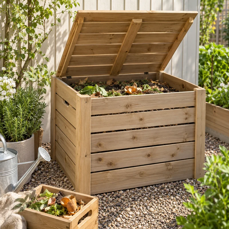 Illustrative Lux catalog scene: Assemble Compost Bin