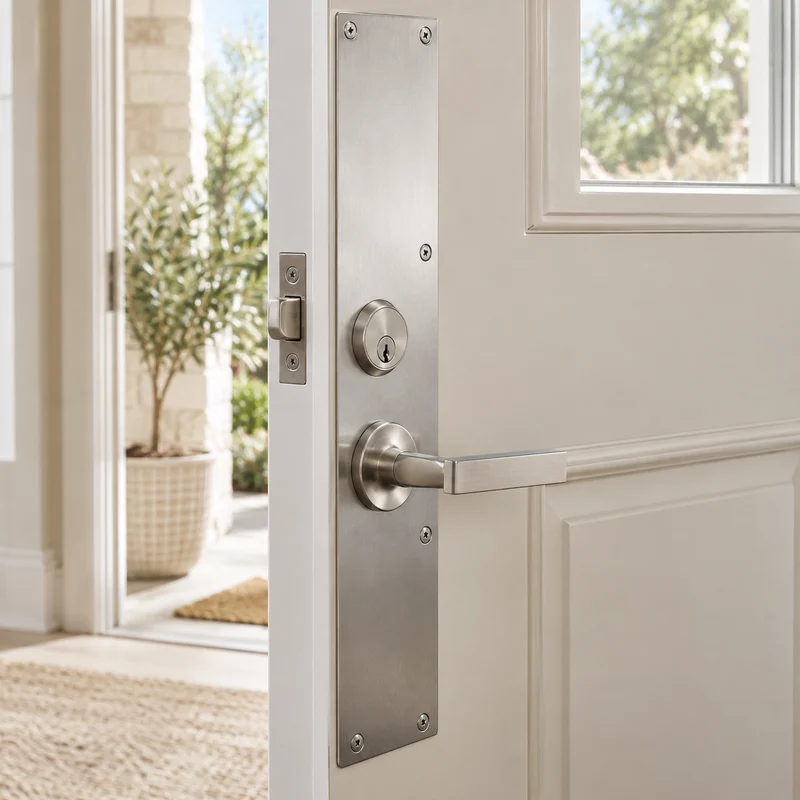 Illustrative Lux catalog scene: Install Door Reinforcement Plate