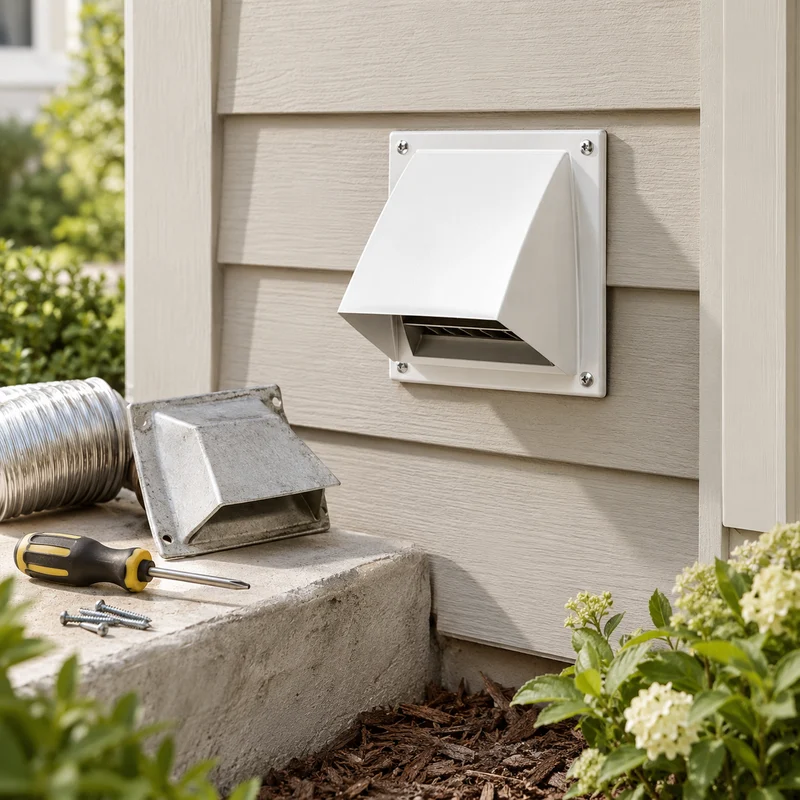 Illustrative Lux catalog scene: Replace Exterior Dryer Vent Hood