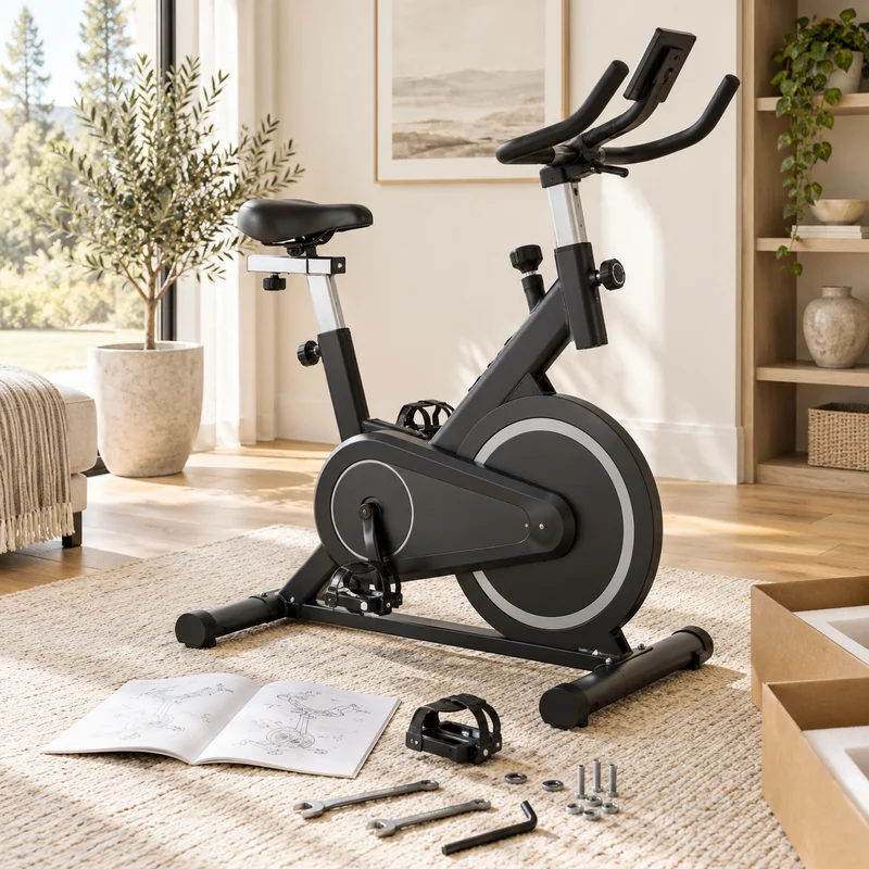Illustrative Lux catalog scene: Assemble Exercise Bike