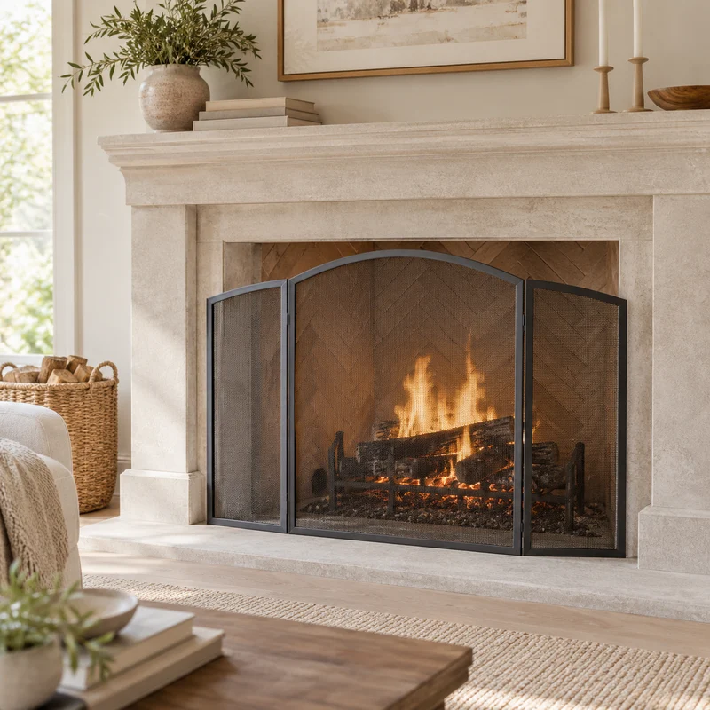 Illustrative Lux catalog scene: Install Fireplace Screen