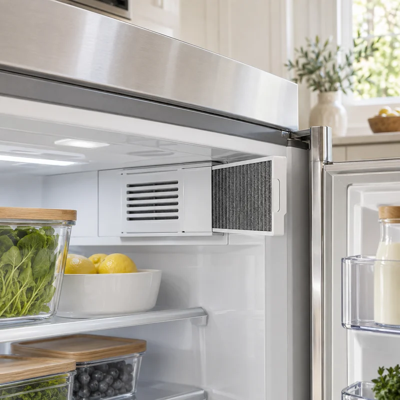 Illustrative Lux catalog scene: Replace Refrigerator Air Filter