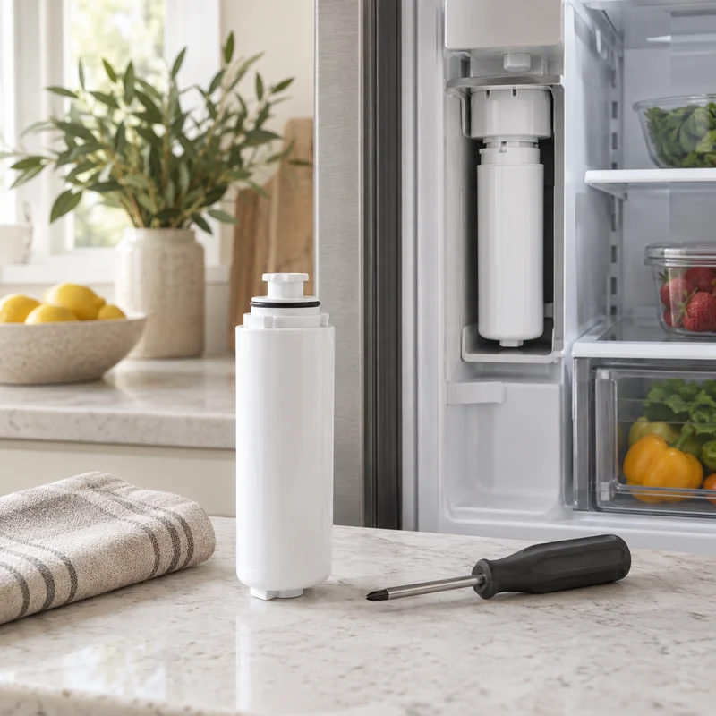 Illustrative Lux catalog scene: Replace Refrigerator Water Filter