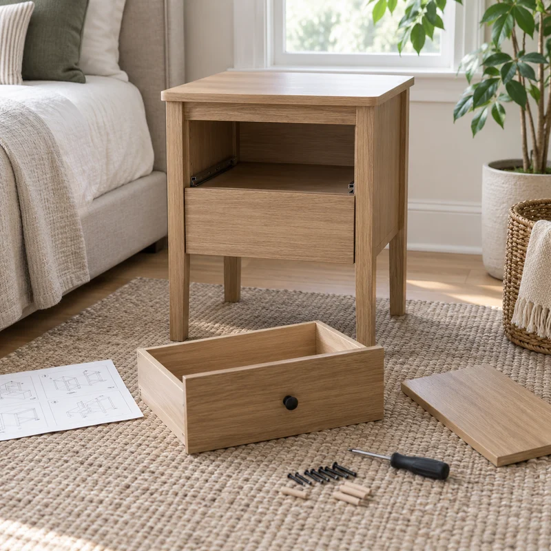 Illustrative Lux catalog scene: Assemble Nightstand or Small Table