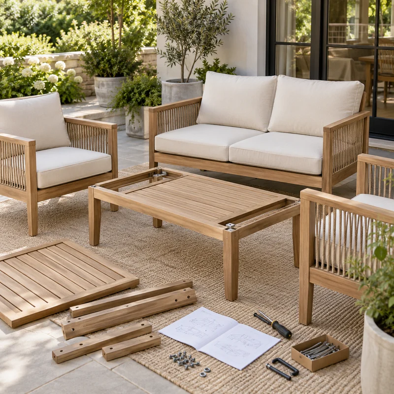Illustrative Lux catalog scene: Assemble Patio Furniture Set