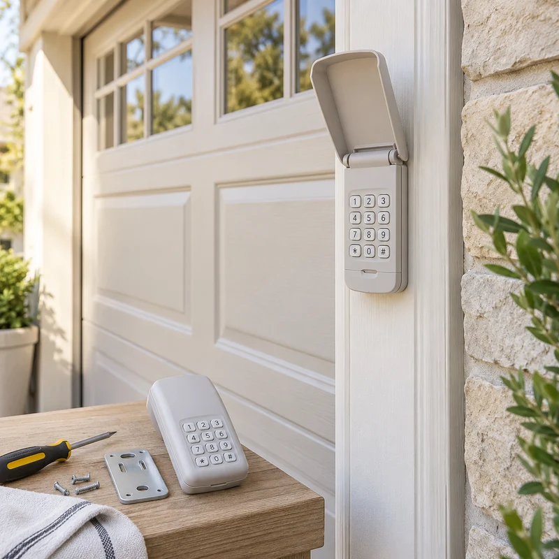 Illustrative Lux catalog scene: Replace and Program Garage Keypad