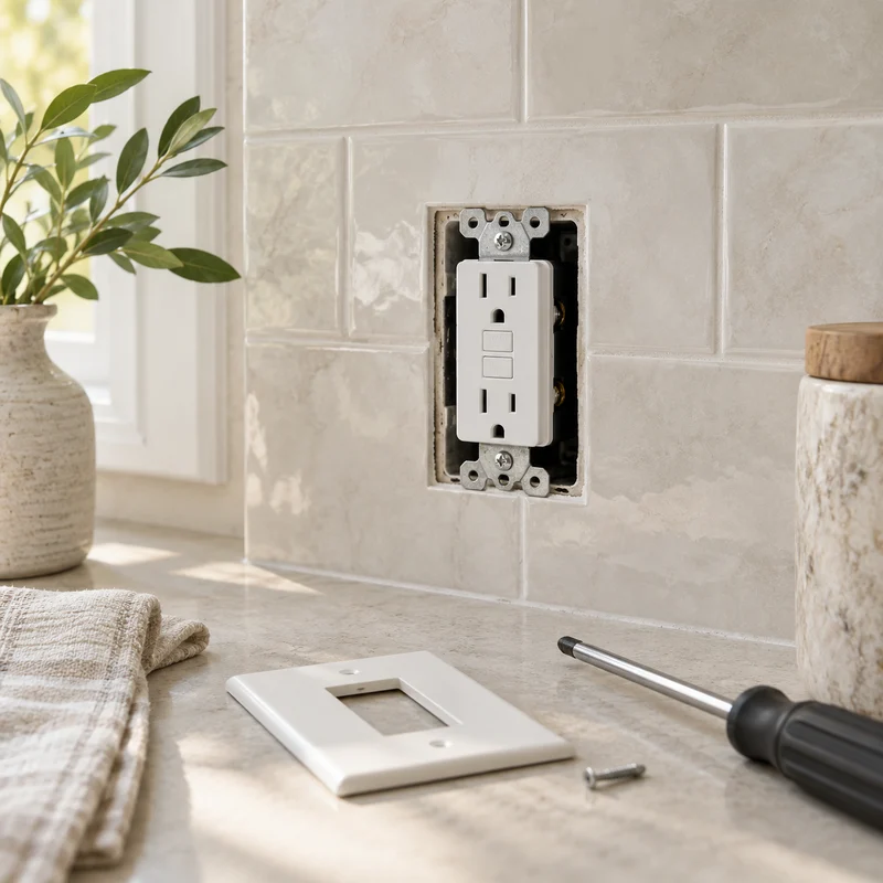 Illustrative Lux catalog scene: Replace GFCI Outlet