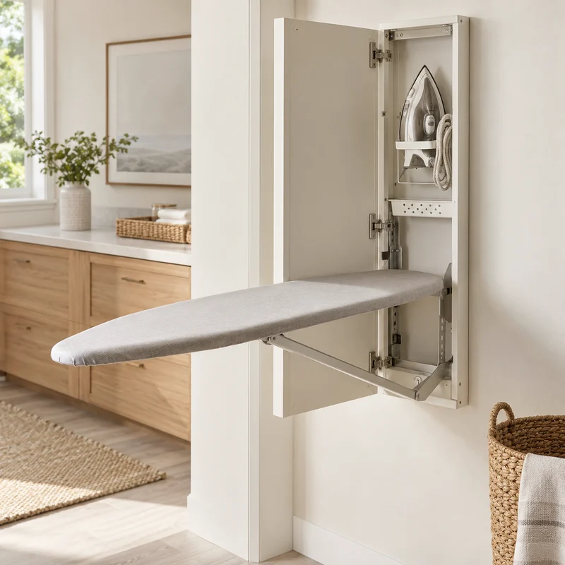 Illustrative Lux catalog scene: Install Wall-Mounted Ironing Board