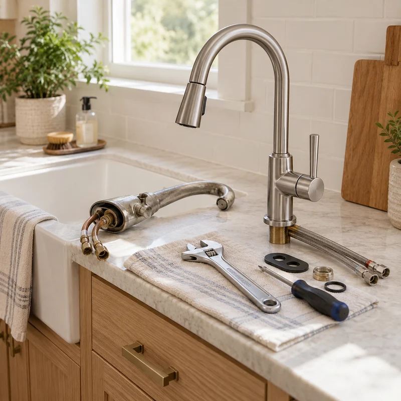 Illustrative Lux catalog scene: Replace Kitchen Faucet