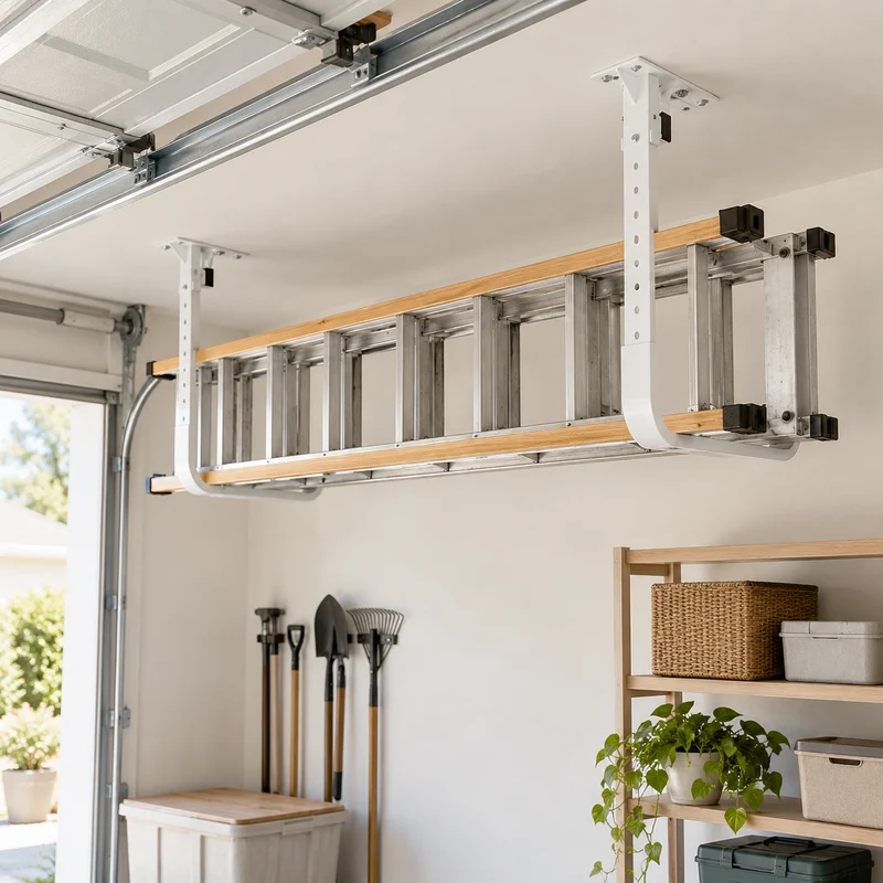 Illustrative Lux catalog scene: Install Garage Ladder Rack