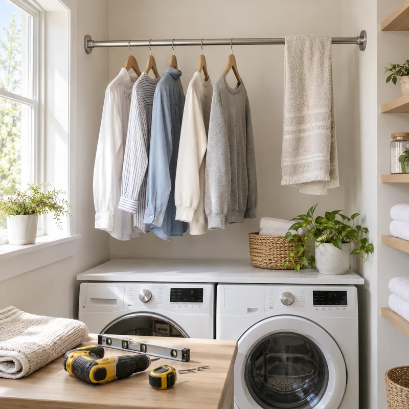 Illustrative Lux catalog scene: Install Laundry Hanging Rod