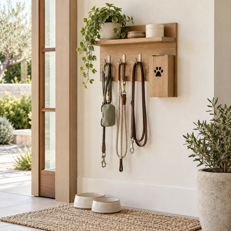 Illustrative Lux catalog scene: Install Leash and Pet Entry Station