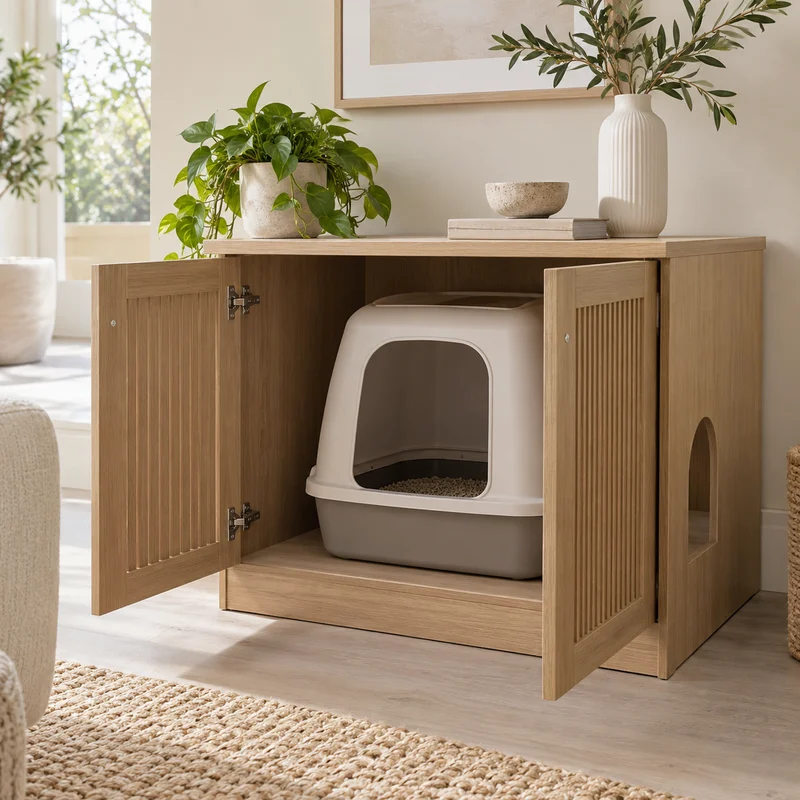 Illustrative Lux catalog scene: Assemble Litter Cabinet
