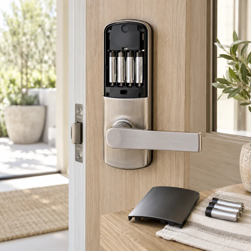 Illustrative Lux catalog scene: Replace Smart-Lock Batteries