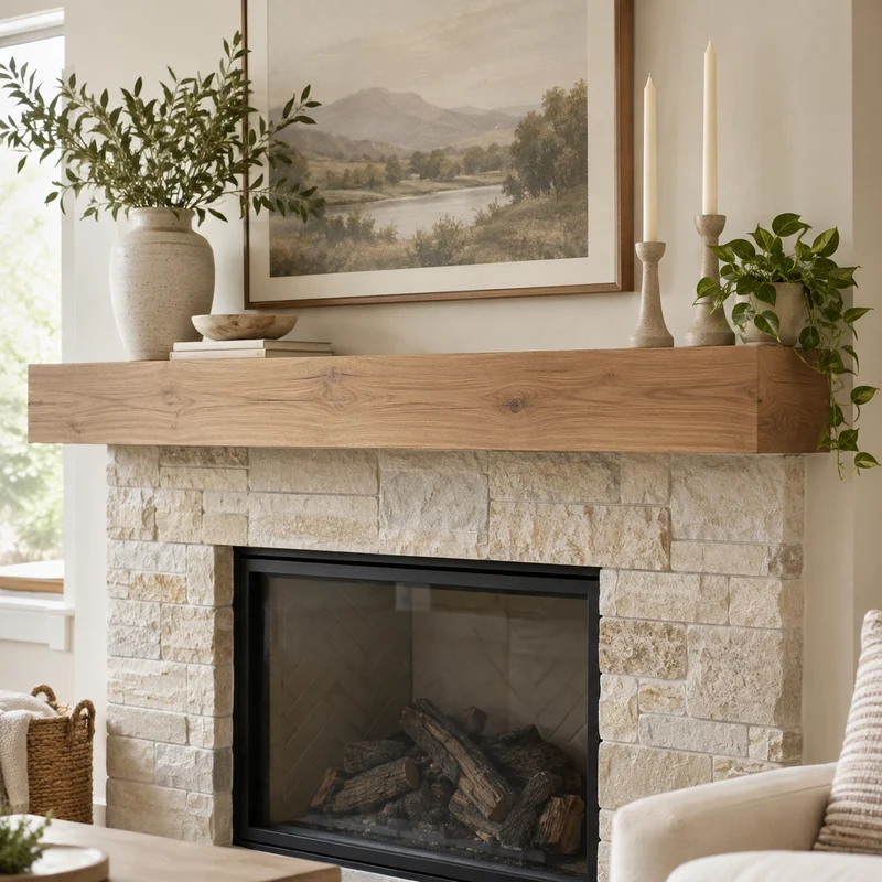 Illustrative Lux catalog scene: Install Mantel Shelf