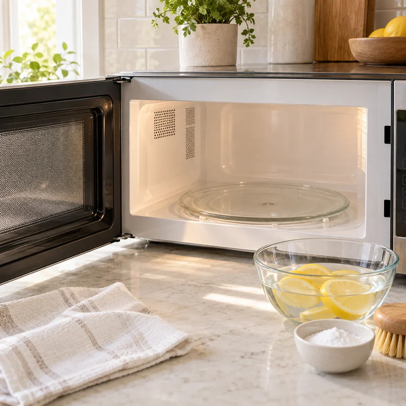 Illustrative Lux catalog scene: Deep-Clean Microwave