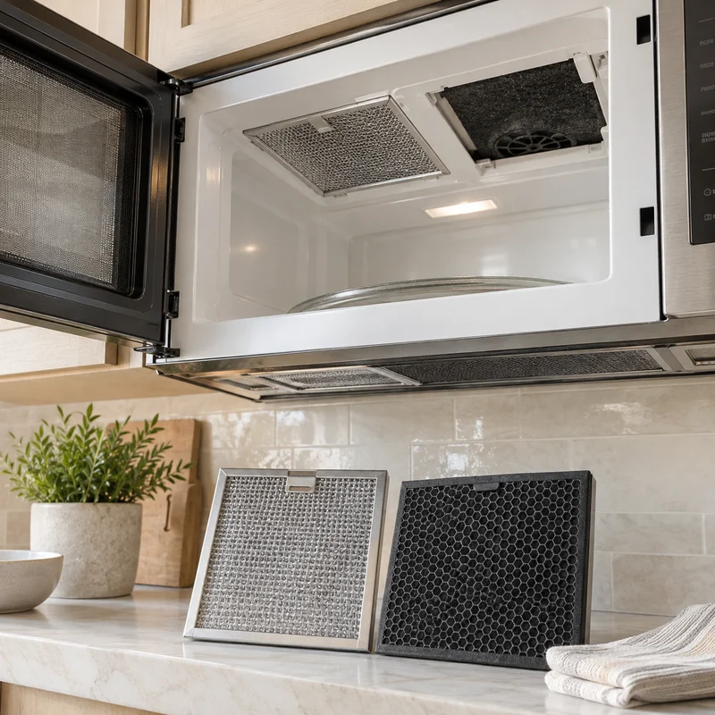 Illustrative Lux catalog scene: Replace Microwave Grease or Charcoal Filter