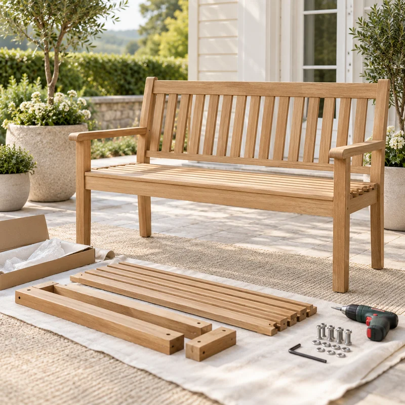 Illustrative Lux catalog scene: Assemble Outdoor Bench