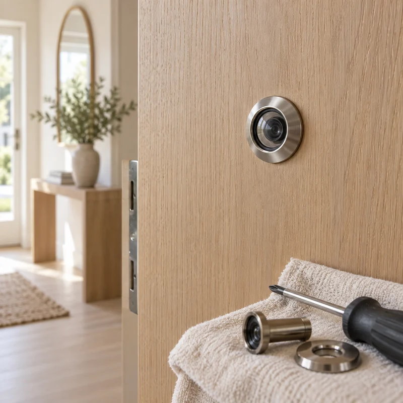 Illustrative Lux catalog scene: Install Door Peephole
