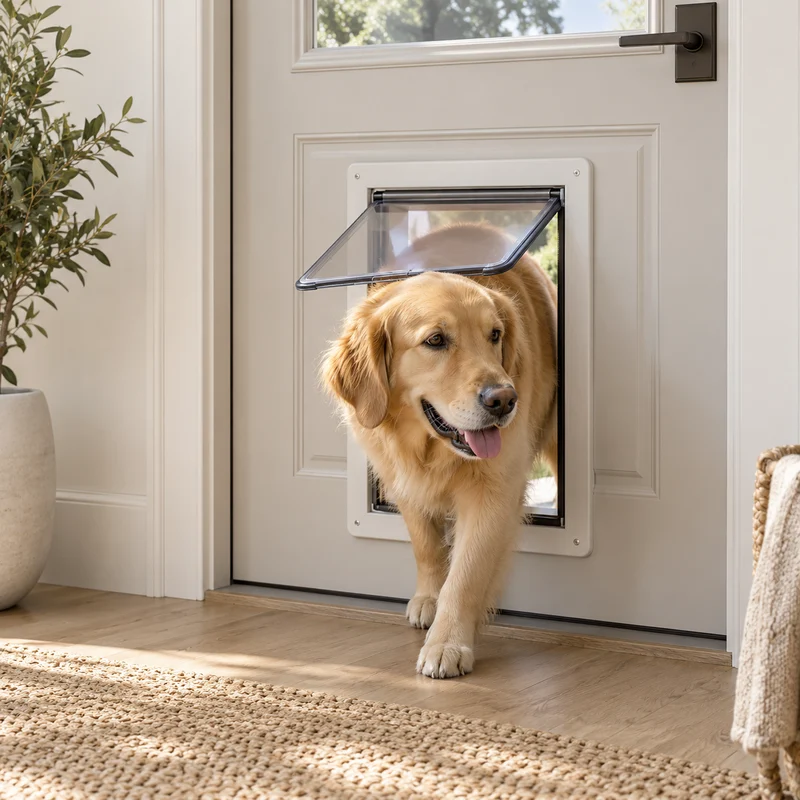 Illustrative Lux catalog scene: Install Pet Door in Existing Door