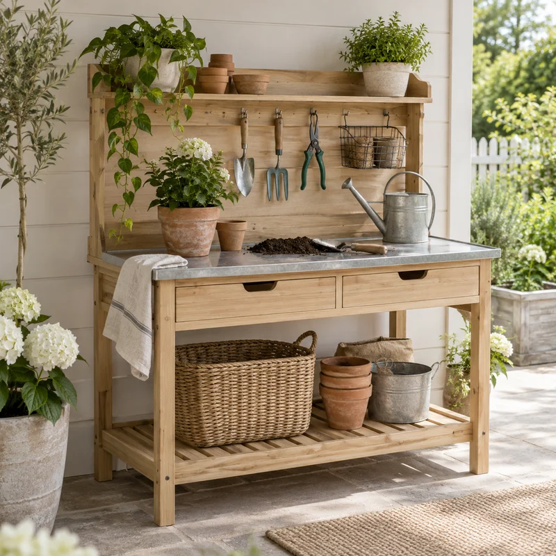 Illustrative Lux catalog scene: Assemble Potting Bench