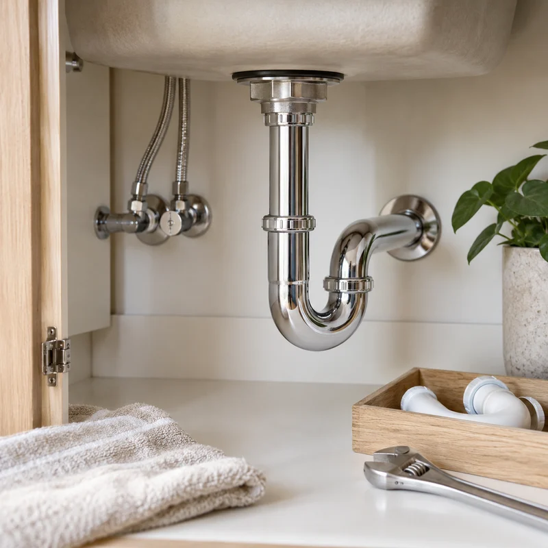 Illustrative Lux catalog scene: Replace Sink P-Trap