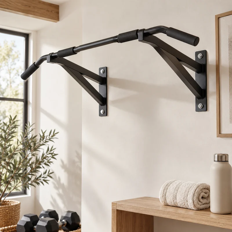 Illustrative Lux catalog scene: Install Wall-Mounted Pull-Up Bar