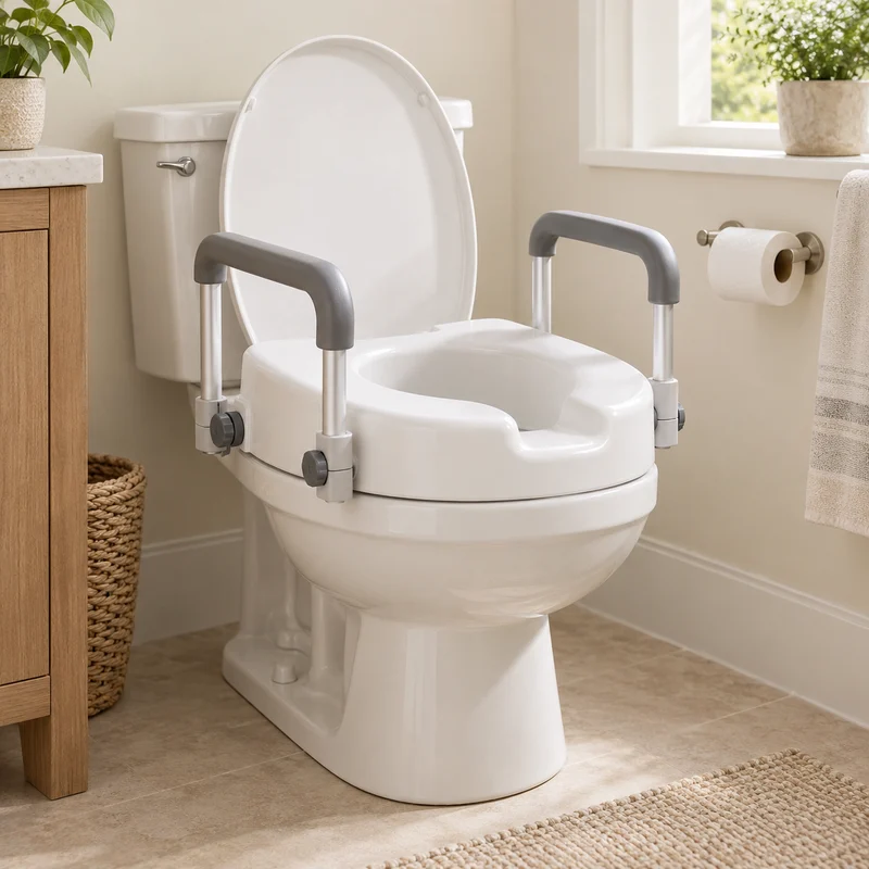 Illustrative Lux catalog scene: Install Raised Toilet Seat