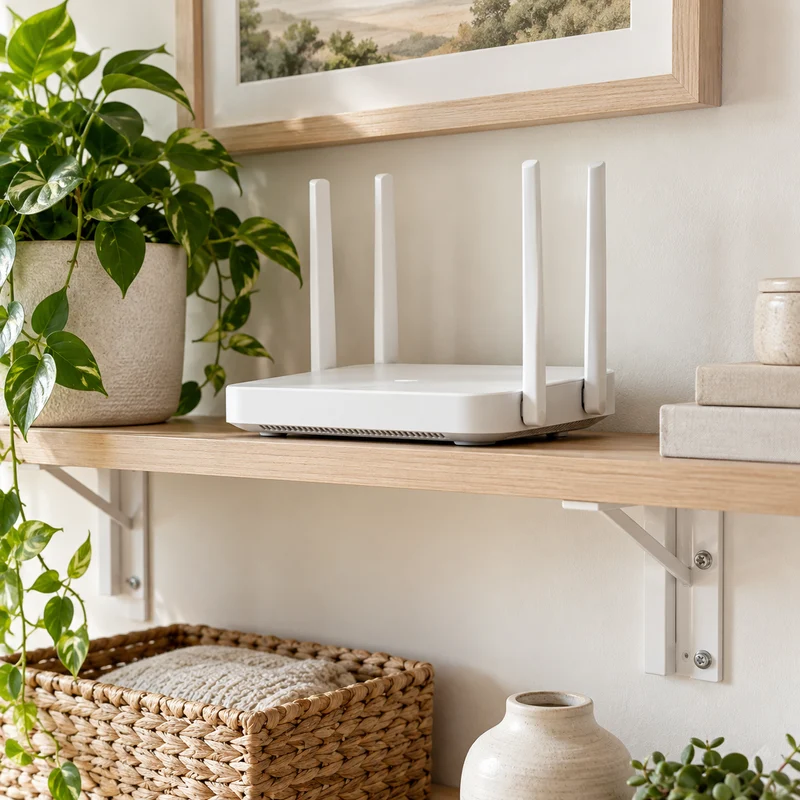 Illustrative Lux catalog scene: Install Router or Mesh Shelf