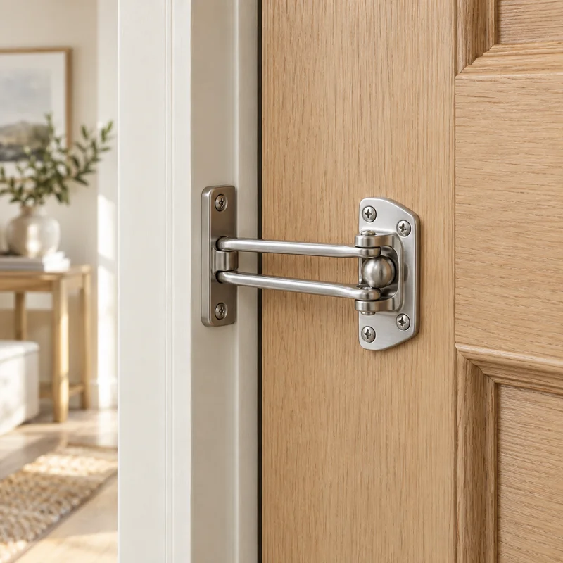 Illustrative Lux catalog scene: Install Door Security Latch