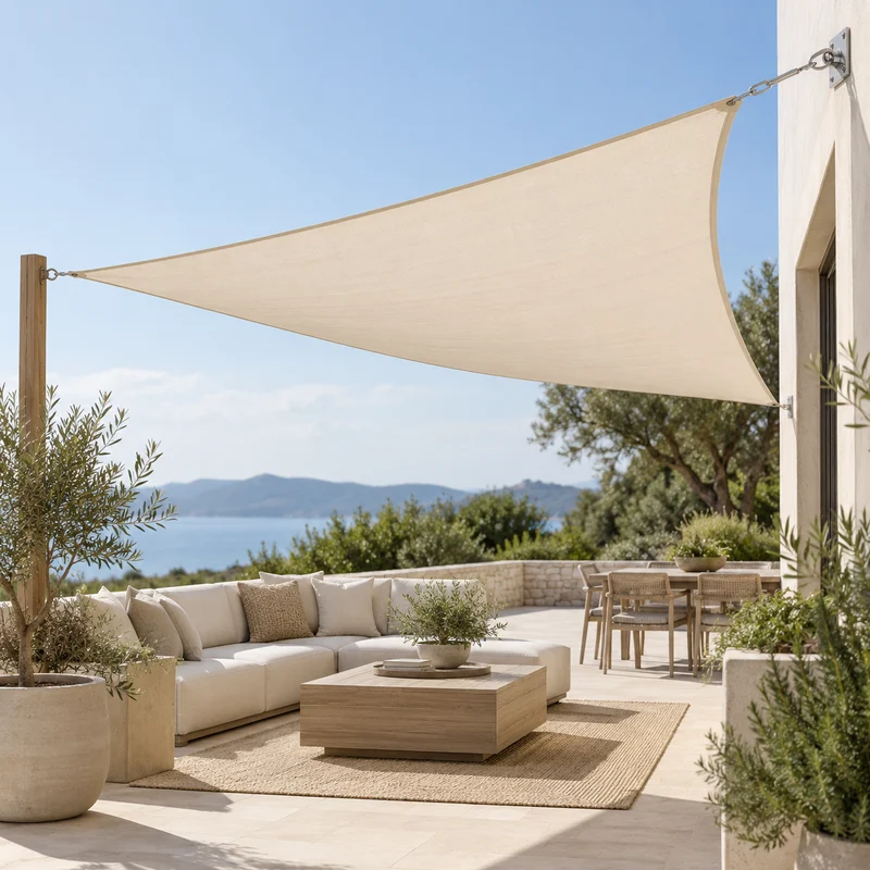 Illustrative Lux catalog scene: Install Shade Sail on Existing Anchors