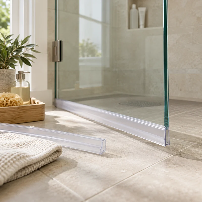 Illustrative Lux catalog scene: Replace Shower Door Sweep or Seal