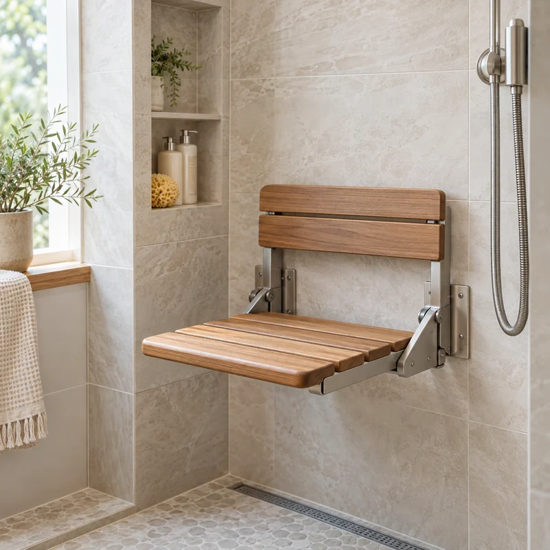 Illustrative Lux catalog scene: Install Wall-Mounted Shower Seat