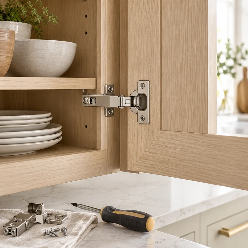 Illustrative Lux catalog scene: Convert Cabinet Doors to Soft-Close Hinges