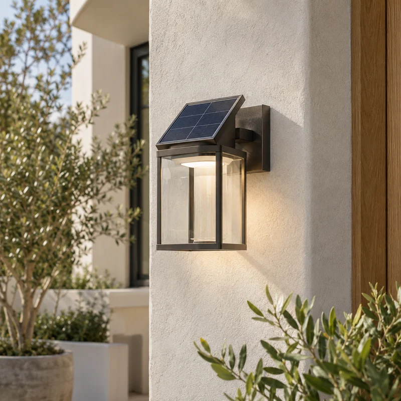 Illustrative Lux catalog scene: Install Solar Wall Light