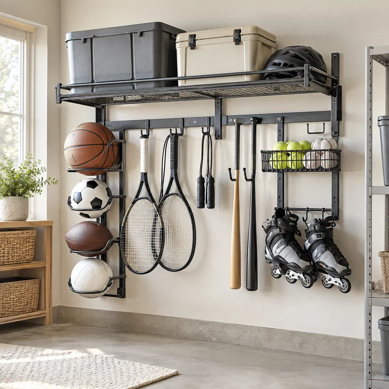 Illustrative Lux catalog scene: Install Garage Sports Rack