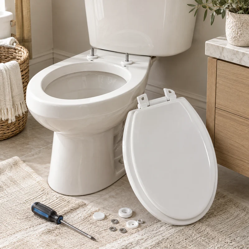 Illustrative Lux catalog scene: Replace Toilet Seat