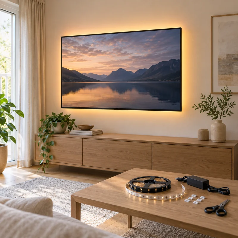 Illustrative Lux catalog scene: Install TV Bias Lighting