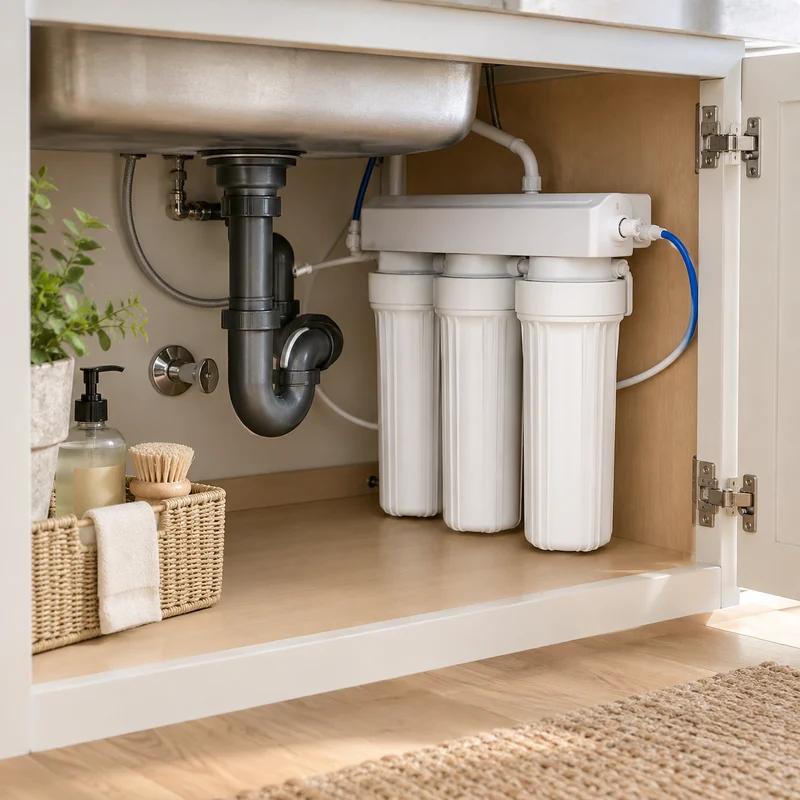 Illustrative Lux catalog scene: Replace Under-Sink Water Filter Cartridges