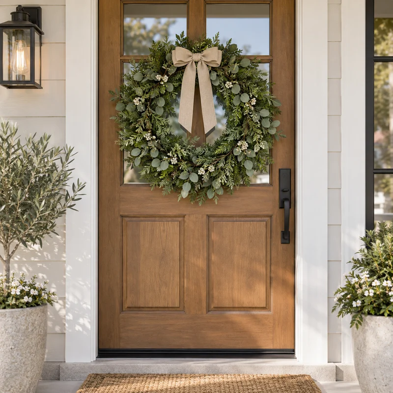 Illustrative Lux catalog scene: Hang Exterior Wreath